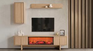 Mobile TV a parete, pensile, scaffale, stile moderno, beige, camino, soggiorno