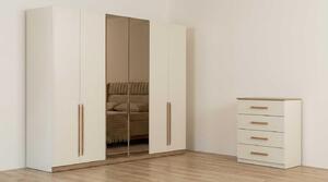 Set per camera da letto beige, moderno, composto da armadio, comodino e mobiletto