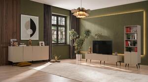 Set di mobili da soggiorno color beige: mobile TV, consolle elegante, libreria, angolo TV