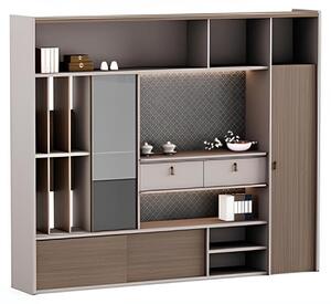 Lussuoso armadio da ufficio in legno in stile moderno con ripiani e cassetti per l'ufficio