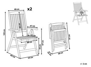 Set di 2 sedie da giardino in legno di acacia pieghevoli regolabili per esterni stile rustico country Beliani