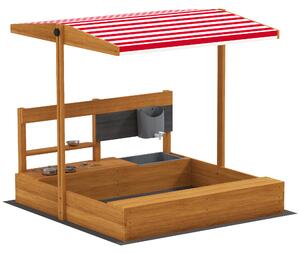 Outsunny Sabbiera in legno per bambini con tettuccio regolabile con giochi da cucina, gioco per bambini 3-7 anni 114x110x110 cm Marrone | Aosom Italy