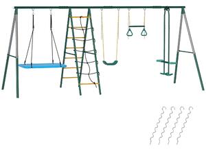 AIYAPLAY Telaio altalena 5-in-1 con altalena nido regolabile anelli ginnici doppio sedile struttura da arrampicata per 3-8 anni 440x175x203 cm | Aosom Italy
