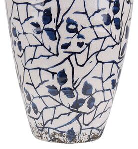 Vaso per fiori in gres porcellanato bianco e blu accessorio per la casa con motivo floreale 22 cm Beliani