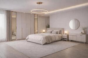 Set da camera da letto elegante armadio, consolle e specchio rotondo