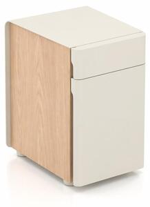 Comodino moderno, bianco, in legno e metallo, per camera da letto o ingresso, mobile contenitore