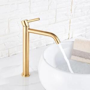 Rubinetto da bagno - Miscelatore per lavabo - Miscelatore monocomando - Acqua calda/fredda - Montaggio a vista - Montaggio monoforo - Cartuccia in Vetroceramica - Oro spazzolato