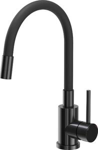 QUADRON MAGGIE Rubinetto miscelatore da cucina SteelQ 360°, colore: nero, altezza: 38 cm Funzione QFix, rubinetto da cucina rotante in acciaio inox