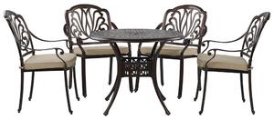 Set da pranzo da giardino Tavolo da esterno in alluminio marrone 4 sedie Cuscino per sedile in poliestere Beliani