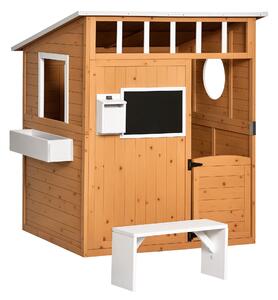 Outsunny Casetta per bambini in legno naturale, con cassetta delle lettere e portavaso, Naturale | Aosom Italy