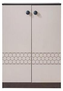 Armadio per scarpe beige, elegante, in legno, con ripiani interni. Mobile per l'ingresso
