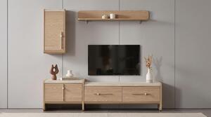 Mobile TV a parete, pensile, scaffale, stile moderno, beige, camino, spazioso, pratico