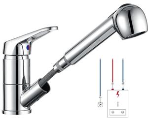 Schläfer - Miscelatore Lavello Cucina con Doccia Estraibile Bassa Pressione 5008014 per Boiler, Rubinetto in Ottone Serie Como Bocca Bassa Girevole 360° Professionale Cromo, adatto a Camper e Roulotte