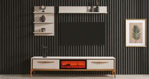 Mobile TV a parete, pensile, ripiano, stile moderno, beige, camino