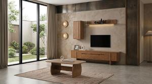 Mobile TV da parete, pensile, ripiano, stile moderno, colore marrone, forma rettangolare