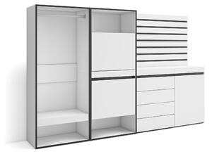 Armadio per scarpe, dimensioni 227x145x35 cm, con 2 ante a battente, 2 vani aperti, realizzato in melaminico, colore bianco