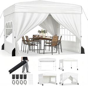 Padiglione pop-up da 3x3 metri, impermeabile, con 4 pareti laterali e 4 sacchi di sabbia. Gazebo da giardino regolabile in altezza (3 posizioni), con borsa a rotelle, ideale per spiaggia, matrimoni e campeggio, colore bianco