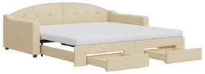 Divano Letto Estraibile con Cassetti Crema 100x200cm in Tessuto