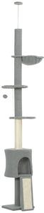 PawHut Albero per Gatti da Pavimento a Soffitto Altezza Regolabile 220-240cm con Amaca Piattaforme a Fiore Tana Rampa Pallina Grigio Chiaro | Aosom Italy
