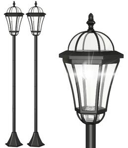 Outsunny Set 2 Lampioni Solari per Giardino con 2 LED e Accensione Automatica, Nero|Aosom