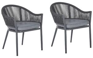 Set di 2 Sedie da Pranzo da Giardino Struttura in Metallo Grigio con Cuscini in Corda Design Moderno Beliani