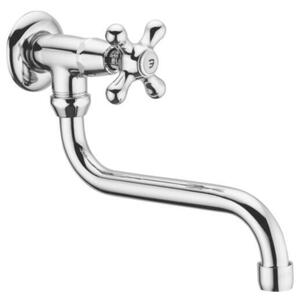 Schläfer 3460210 | Rubinetto Cucina a Muro Singolo per Lavello con manopola Vintage Rubinetto a Parete Acqua Fredda per Lavatoio, Rubinetto da Parete 1/2 Antico Beccuccio girevole a S 200mm, Cromo