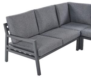 Set divano ad angolo per esterni grigio scuro alluminio Nero con tavolino cuscini in poliestere 5 posti componibili Beliani