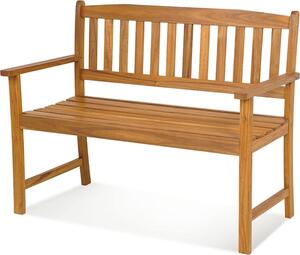 KOMFOTTEU, panchina da giardino per 2 persone, realizzata in legno di acacia, panca da esterno con schienale e braccioli, panchina da parco resistente fino a 360 kg (110x55x86 cm)