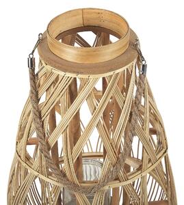 Lanterna leggera in legno di bambù e vetro 77 cm Portacandele intrecciato per interni ed esterni Boho scandinavo Beliani