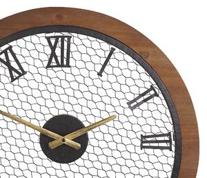 Orologio da parete in legno scuro rotondo ø 54 cm fatto a mano in metallo Nero a rete con lancette dorate minimalista Beliani