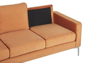 Divano in velluto arancione a 3 posti con sedile imbottito e gambe in metallo con schienale e cuscini Beliani