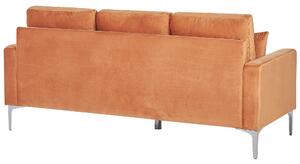 Divano in velluto arancione a 3 posti con sedile imbottito e gambe in metallo con schienale e cuscini Beliani