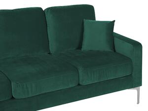 Divano in velluto verde a 3 posti con sedile imbottito e gambe in metallo con schienale e cuscini Beliani