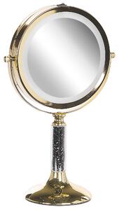 Specchio da tavolo double face per trucco a LED metallo dorato ø 13 cm 1x / 5x Beliani