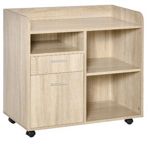 Vinsetto Mobile Porta Stampante, Mobile Ufficio, Mobiletto Basso, Mobile Multiuso con 4 Ruote, Rovere, 80x40x72cm|Aosom