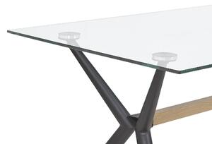 Tavolo da Pranzo Trasparente 140 x 80 cm Piano in Vetro Temperato Gambe in Metallo Nero Rettangolare Moderno Industriale Beliani