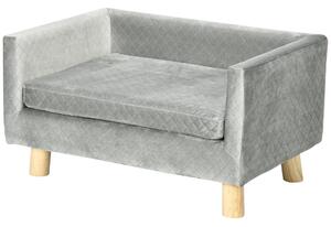 PawHut Divanetto per Cani e Gatti Stile Scandinavo con Cuscino Imbottito in Velluto e Legno, 64x45x36cm, Grigio