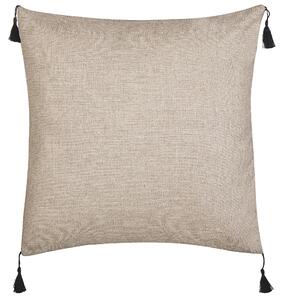 Set di 2 cuscini motivo geometrico nappe 45 x 45 cm beige e nero Beliani