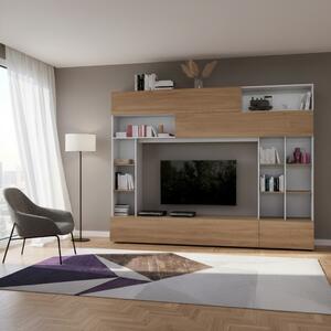 DecHome Parete Attrezzata Moderna 4 Ante e Vani a Giorno Dimensioni 277x41x209 cm colore Bianco/Olmo - Boran