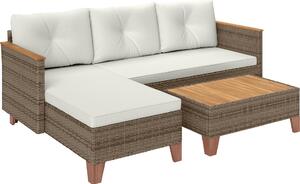 VivaGarden Salotto da Giardino con Divano Chaise Longue e Tavolino in Rattan PE colore Crema