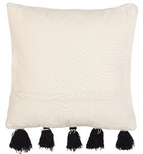 Set di 2 cuscini boho motivo geometrico nappe 45 x 45 cm beige e nero Beliani