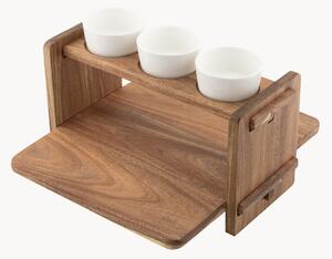 Vassoio da portata in legno di acacia con ciotole per snack in ceramica Gather 4 pz
