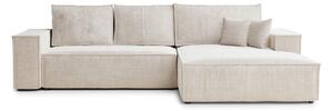 Divano angolare color crema allungabile/con contenitore (con penisola a destra/con chaise lounge) con rivestimento in ciniglia Maze – Maison de Rêve