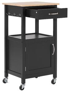 Carrello da cucina Piano in legno Nero e chiaro 60 x 48 x 91 cm Armadio portasciugamani 1 cassetto per posate rotelle Beliani