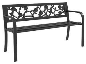 Outsunny Panchina da Giardino 2 Posti in Acciaio con Schienale Decorato e Braccioli, 127x50x75cm, Nero
