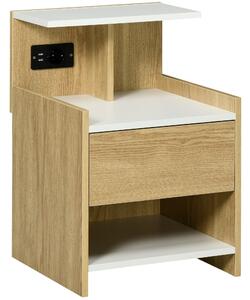 HOMCOM Comodino moderno con 2 Prese e porte USB e Cassetto in truciolato, 40x40x60cm, Color Legno|Aosom