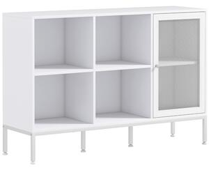 HOMCOM Mobile Buffet con 4 Ripiani Aperti e Armadietto, in Truciolato e Acciaio, 120x37x81.5 cm, Bianco|Aosom