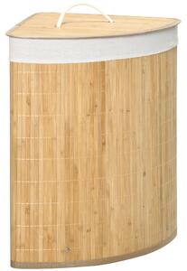 HOMCOM Cesto Portabiancheria con Coperchio Triangolare in Bambù e Tessuto, 38x38x57cm, Colore Legno|Aosom