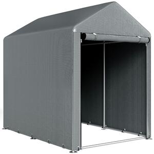 Outsunny Capanno Attrezzi anti UV con Ingresso a Zip, in Acciaio Zincato e Tessuto PE,120x179x165 cm, Grigio Scuro
