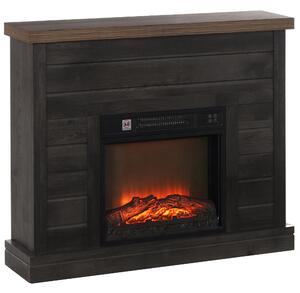 HOMCOM Camino Elettrico 1800W con Effetto Fiamma e Telecomando, in Legno, Metallo e Vetro, 96.5x22x81.7 cm, Grigio Scuro | Aosom Italy